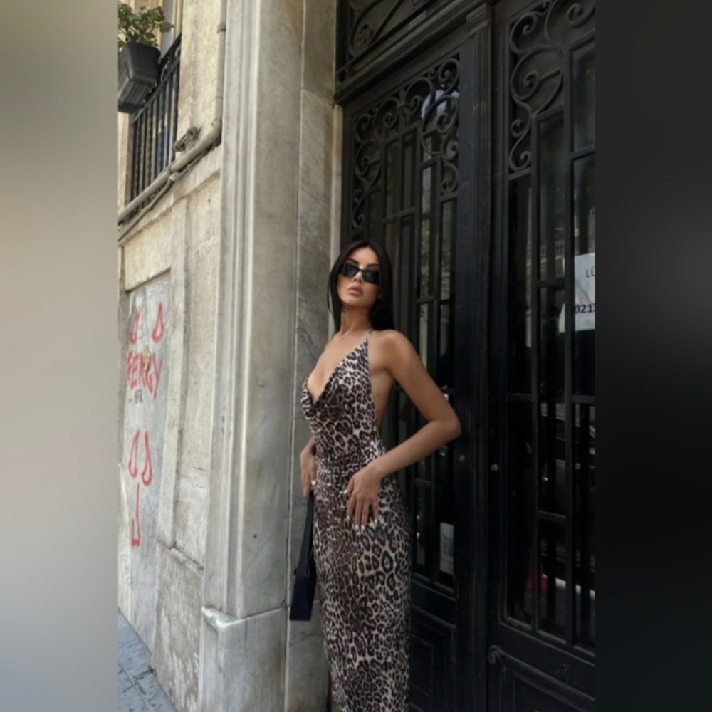 NWT Zara Animal Leopard Print Drape Modi Dress M L - Picture 12 of 14